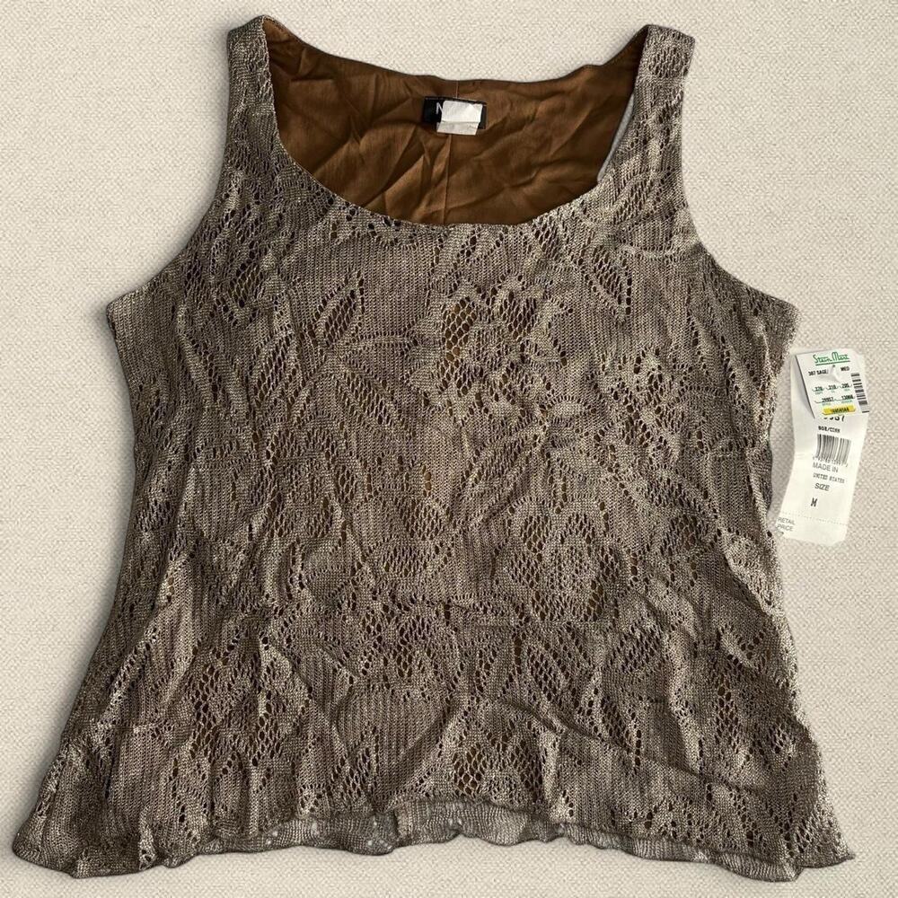 BNWT Floral Lace Crochet Overlay Taupe Brown Sleeveless Blouse sz M MSK